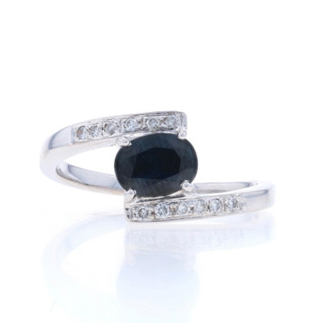 White Gold Sapphire & Diamond Bypass Ring - 18k Oval 1.27ctw White Gold Sapphire & Diamond Bypass Ring - 18k Oval 1.27ctw