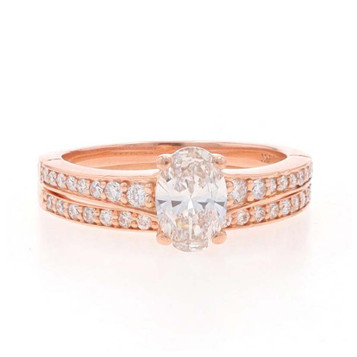 Rose Gold Lab Created Diamond Engagement Ring Wedding Band 14k Oval 1.11ctw GCAL Rose Gold Lab Created Diamond Engagement Ring Wedding Band 14k Oval 1.11ctw GCAL