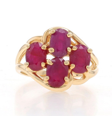 Yellow Gold Ruby Cluster Cocktail Ring - 10k Oval 4.24ctw Yellow Gold Ruby Cluster Cocktail Ring - 10k Oval 4.24ctw