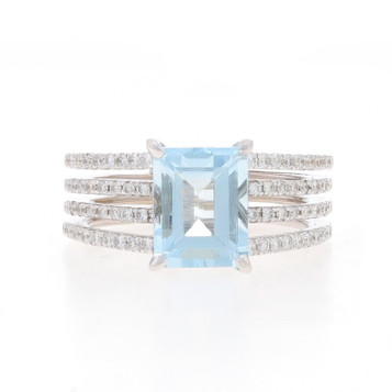 White Gold Aquamarine & Diamond Ring - 18k Emerald Cut 2.66ctw White Gold Aquamarine & Diamond Ring - 18k Emerald Cut 2.66ctw