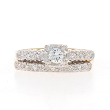 Yellow Gold Diamond Vintage Engagement Ring & Wedding Band - 14k Round .31ctw Yellow Gold Diamond Vintage Engagement Ring & Wedding Band - 14k Round .31ctw