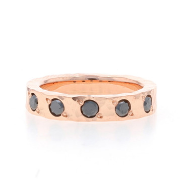 Rose Gold Black Diamond Five-Stone Band 14k .50ctw Hammered Wed Ring Sz6 Treated Rose Gold Black Diamond Five-Stone Band 14k .50ctw Hammered Wed Ring Sz6 Treated