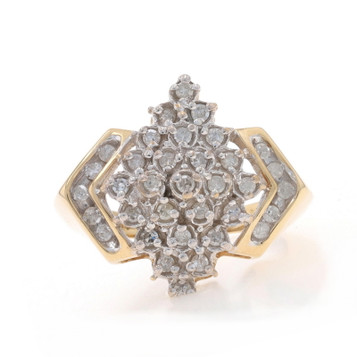 Yellow Gold Diamond Cluster Cocktail Ring - 10k Single Cut .50ctw Knife-Edge Yellow Gold Diamond Cluster Cocktail Ring - 10k Single Cut .50ctw Knife-Edge