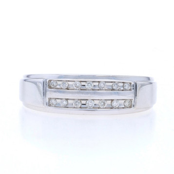 White Gold Diamond Men's Wedding Band - 10k Round Brilliant .20ctw Ring White Gold Diamond Men's Wedding Band - 10k Round Brilliant .20ctw Ring