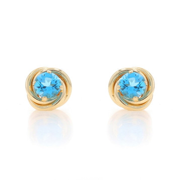 Yellow Gold Blue Topaz Stud Earrings - 14k Round 1.12ctw Knot Twist Pierced Yellow Gold Blue Topaz Stud Earrings - 14k Round 1.12ctw Knot Twist Pierced