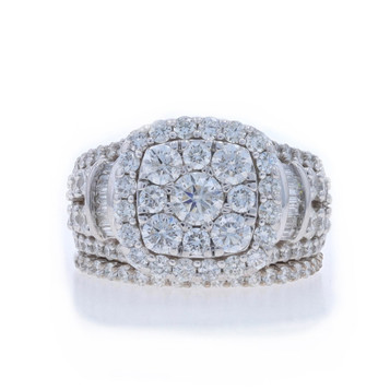 White Gold Diamond Cluster Halo Engagement Ring & Wedding Bands - 14k 4.50ctw White Gold Diamond Cluster Halo Engagement Ring & Wedding Bands - 14k 4.50ctw