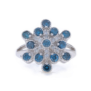 White Gold Fancy Blue Diamond Snowflake Cluster Cocktail Ring 14k 1.00ctwTreated White Gold Fancy Blue Diamond Snowflake Cluster Cocktail Ring 14k 1.00ctwTreated