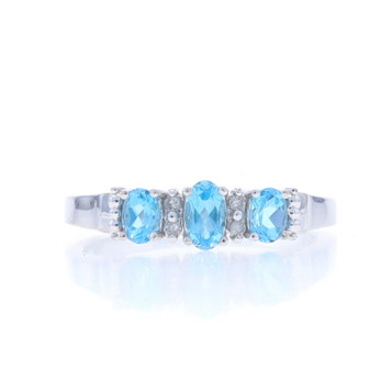 White Gold Topaz Diamond Ring - 10k Oval .64ctw Three-Stone White Gold Topaz Diamond Ring - 10k Oval .64ctw Three-Stone