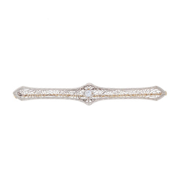 Platinum Diamond Art Deco Bar Brooch - 14k European Vintage Floral Filigree Pin Platinum Diamond Art Deco Bar Brooch - 14k European Vintage Floral Filigree Pin