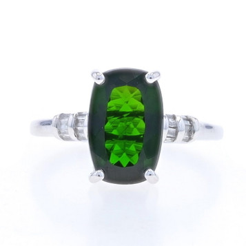 White Gold Chrome Diopside & Diamond Ring - 10k Rectangular Cushion 3.12ctw White Gold Chrome Diopside & Diamond Ring - 10k Rectangular Cushion 3.12ctw