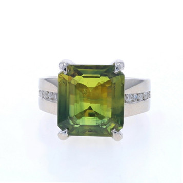 White Gold Sapphire & Diamond Ring - 14k Emerald Cut 10.63ctw Euro Shank White Gold Sapphire & Diamond Ring - 14k Emerald Cut 10.63ctw Euro Shank