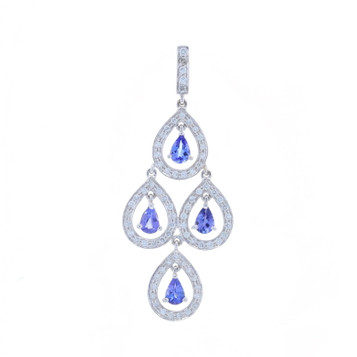 White Gold Tanzanite Diamond Chandelier Dangle Pendant - 14k Pear 2.47ctw White Gold Tanzanite Diamond Chandelier Dangle Pendant - 14k Pear 2.47ctw