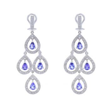 White Gold Tanzanite Diamond Chandelier Dangle Earrings 18k Pear 4.66ctw Pierced White Gold Tanzanite Diamond Chandelier Dangle Earrings 18k Pear 4.66ctw Pierced