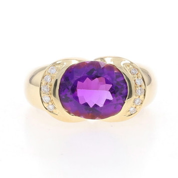 Yellow Gold Amethyst Diamond Ring - 14k Oval 3.30ctw Yellow Gold Amethyst Diamond Ring - 14k Oval 3.30ctw
