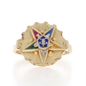 Yellow Gold Order of the Eastern Star Ring 10k Lab-Created Gemstone OES Masonic Yellow Gold Order of the Eastern Star Ring 10k Lab-Created Gemstone OES Masonic