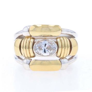 Sterling Cubic Zirconia Cocktail Solitaire Ring 925 18kGold Oval 1.32ctEast-West Sterling Cubic Zirconia Cocktail Solitaire Ring 925 18kGold Oval 1.32ctEast-West
