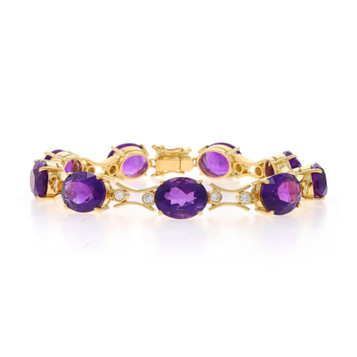 Yellow Gold Amethyst Diamond Link Bracelet 7 1/4" - 18k Oval 32.78ctw Yellow Gold Amethyst Diamond Link Bracelet 7 1/4" - 18k Oval 32.78ctw