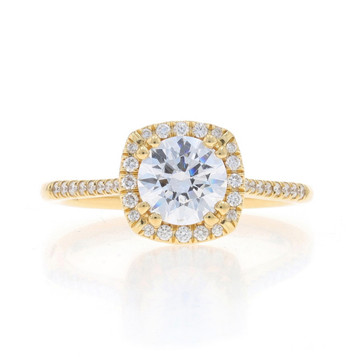 Yellow Gold Semi-Mount Halo Engagement Ring - 14k Rd .16ctw Dias & CZ for ~6.5mm Yellow Gold Semi-Mount Halo Engagement Ring - 14k Rd .16ctw Dias & CZ for ~6.5mm