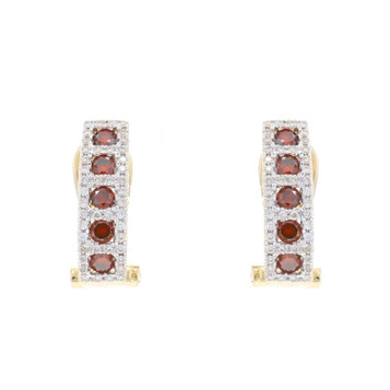 Yellow Gold Dark Orange Diamond J-Hoop Earrings - 14k Round 1.10ctw Treated Yellow Gold Dark Orange Diamond J-Hoop Earrings - 14k Round 1.10ctw Treated