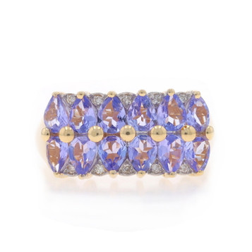 Yellow Gold Tanzanite Diamond Cluster Cocktail Ring - 14k Pear 1.85ctw Yellow Gold Tanzanite Diamond Cluster Cocktail Ring - 14k Pear 1.85ctw