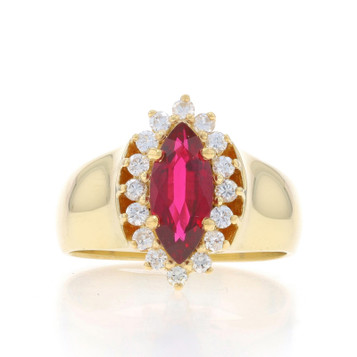 Yellow Gold Ruby Diamond Halo Ring - 18k Marquise 1.50ctw Yellow Gold Ruby Diamond Halo Ring - 18k Marquise 1.50ctw