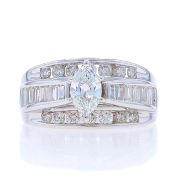 White Gold Diamond All-In-One Engagement Ring - 14k Marquise 1.65ctw Wedding Sz9 White Gold Diamond All-In-One Engagement Ring - 14k Marquise 1.65ctw Wedding Sz9
