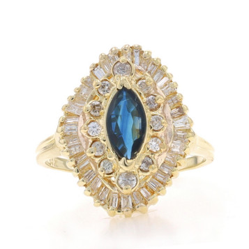 Yellow Gold Sapphire Diamond Double Halo Ring - 14k Marquise 1.35ctw Yellow Gold Sapphire Diamond Double Halo Ring - 14k Marquise 1.35ctw