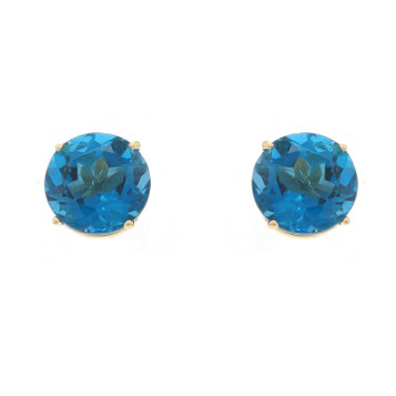 Yellow Gold London Blue Topaz Stud Earrings - 14k Round 5.00ctw Pierced Yellow Gold London Blue Topaz Stud Earrings - 14k Round 5.00ctw Pierced
