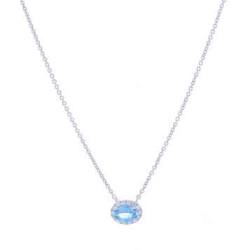 White Gold Aquamarine & Diamond Halo Necklace 16 3/4" - 14k Oval .49ctw White Gold Aquamarine & Diamond Halo Necklace 16 3/4" - 14k Oval .49ctw