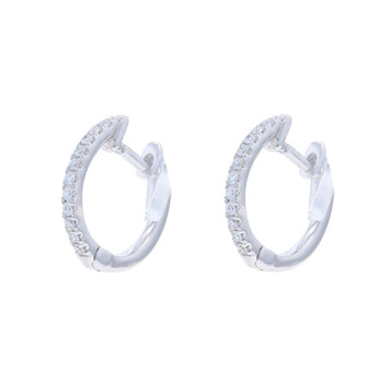 White Gold Diamond Huggie Hoop Earrings - 14k Round .12ctw French Set Pierced White Gold Diamond Huggie Hoop Earrings - 14k Round .12ctw French Set Pierced