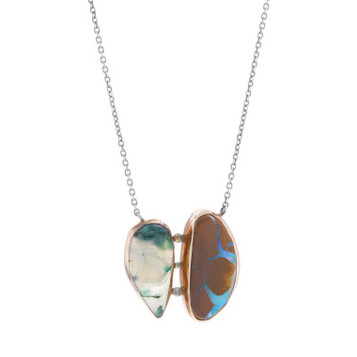Sterling Silver Boulder Opal Druzy Quartz Two-Stone Necklace - 925 Adjustable Sterling Silver Boulder Opal Druzy Quartz Two-Stone Necklace - 925 Adjustable