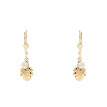 Yellow Gold Dangle Earrings - 14k Leaves Pierced Yellow Gold Dangle Earrings - 14k Leaves Pierced
