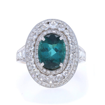 White Gold Indicolite Tourmaline & Diamond Triple Halo Ring - 18k Oval 5.16ctw White Gold Indicolite Tourmaline & Diamond Triple Halo Ring - 18k Oval 5.16ctw