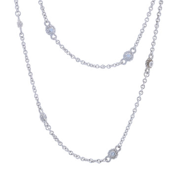 Judith Ripka Cubic Zirconia Station Necklace 36" Sterling Silver 925 Cable Chain Judith Ripka Cubic Zirconia Station Necklace 36" Sterling Silver 925 Cable Chain