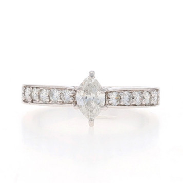 White Gold Diamond Engagement Ring - 14k Marquise 1.03ctw Cathedral White Gold Diamond Engagement Ring - 14k Marquise 1.03ctw Cathedral