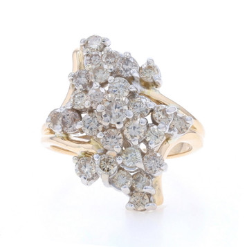 Yellow Gold Diamond Cluster Cocktail Bypass Ring - 14k Round 1.43ctw Waterfall Yellow Gold Diamond Cluster Cocktail Bypass Ring - 14k Round 1.43ctw Waterfall