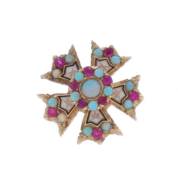 Yellow Gold Sigma Nu Vintage Badge - 14k Opal Ruby Enamel Fraternity Pin Yellow Gold Sigma Nu Vintage Badge - 14k Opal Ruby Enamel Fraternity Pin