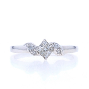 White Gold Diamond Cluster Engagement Ring 14k Princess & Round Brilliant .20ctw White Gold Diamond Cluster Engagement Ring 14k Princess & Round Brilliant .20ctw