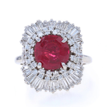 White Gold Rubellite Tourmaline Diamond Vintage Ballerina Halo Ring 14k 4.80ctw White Gold Rubellite Tourmaline Diamond Vintage Ballerina Halo Ring 14k 4.80ctw