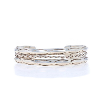 Native American Sterling Silver Scallop Twisted Rope Cuff Bracelet 6 1/2" - 925 Native American Sterling Silver Scallop Twisted Rope Cuff Bracelet 6 1/2" - 925