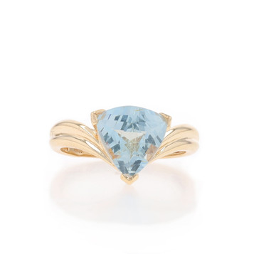 Yellow Gold Aquamarine Cocktail Solitaire Ring - 10k Fancy Trillion 2.75ct Yellow Gold Aquamarine Cocktail Solitaire Ring - 10k Fancy Trillion 2.75ct
