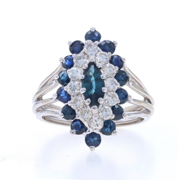 White Gold Sapphire Diamond Double Halo Ring - 14k Marquise 3.17ctw Cluster White Gold Sapphire Diamond Double Halo Ring - 14k Marquise 3.17ctw Cluster