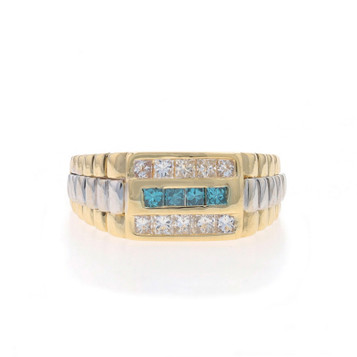 Yellow Gold Blue Diamond Men's Ring - 14k Princess 1.00ctw Cluster Treated Yellow Gold Blue Diamond Men's Ring - 14k Princess 1.00ctw Cluster Treated