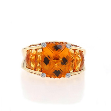 Bellarri Citrine & Diamond Ring - Yellow Gold 18k Cushion Scalloped Edge Sz 8 Bellarri Citrine & Diamond Ring - Yellow Gold 18k Cushion Scalloped Edge Sz 8