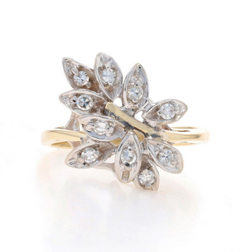 Yellow Gold Diamond Vintage Cluster Cocktail Bypass Ring 14k Single.25ctw Leaves Yellow Gold Diamond Vintage Cluster Cocktail Bypass Ring 14k Single.25ctw Leaves