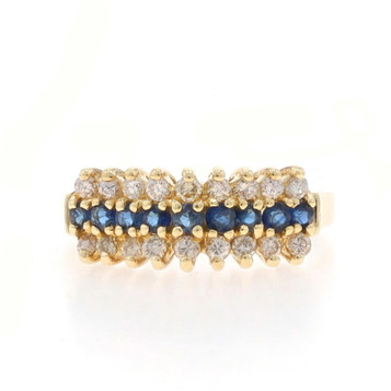 Yellow Gold Sapphire Diamond Cluster Cocktail Ring -14k Rnd .77ctw Stripe Tiered Yellow Gold Sapphire Diamond Cluster Cocktail Ring -14k Rnd .77ctw Stripe Tiered