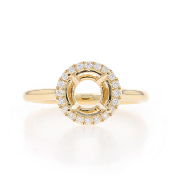 Yellow Gold Semi-Mount Halo Ring - 14k Diamonds .12ctw Engagement Ctr fits ~7mm Yellow Gold Semi-Mount Halo Ring - 14k Diamonds .12ctw Engagement Ctr fits ~7mm
