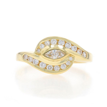 Yellow Gold Diamond Bypass Ring - 18k Marquise & Round Brilliant .50ctw Yellow Gold Diamond Bypass Ring - 18k Marquise & Round Brilliant .50ctw