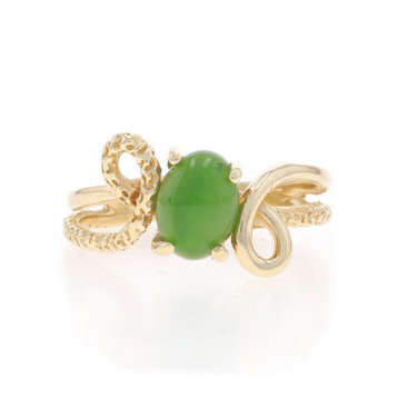 Yellow Gold Nephrite Jade Solitaire Bypass Ring - 14k Oval Cabochon 1.01ct Yellow Gold Nephrite Jade Solitaire Bypass Ring - 14k Oval Cabochon 1.01ct