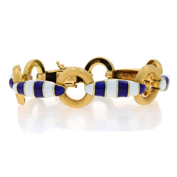 Yellow Gold Vintage Circle Stripe Link Bracelet 6 1/2" - 18k Nautical Enamel Yellow Gold Vintage Circle Stripe Link Bracelet 6 1/2" - 18k Nautical Enamel